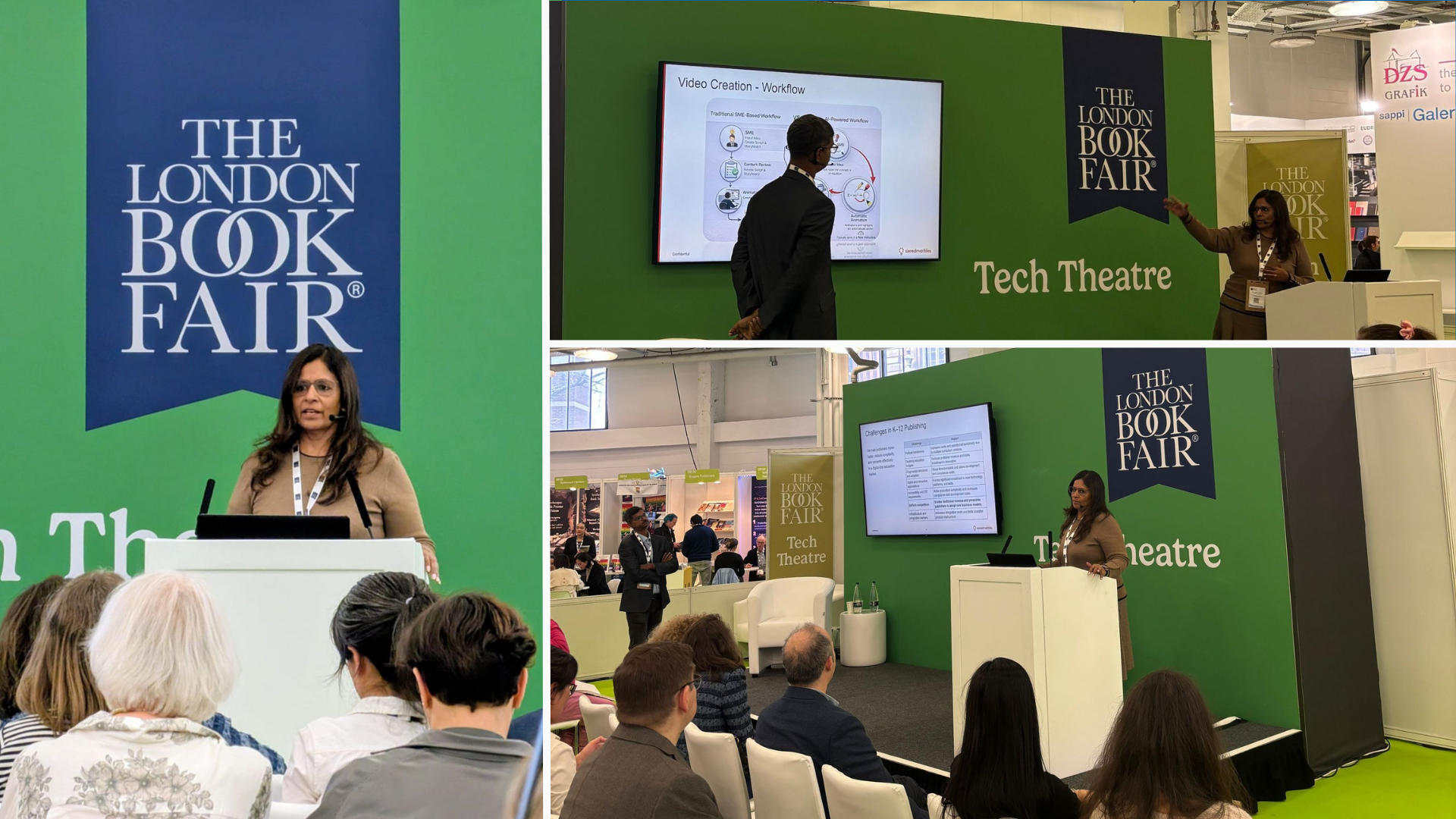 Prema Ramalingam and Murugadoss Jayaraman presenting at the London Book Fair 2026 Tech Theatre